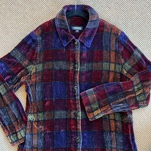 90’s Handwoven Plaid Chenille Jacket/Shirt from Loominus Handwovens